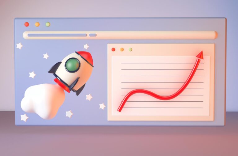 An abstract representation of a rocket sculpted from an assortment of financial tools such as calculators, stock tickers, and briefcases soaring through an endless digital universe in the business ecosystem.